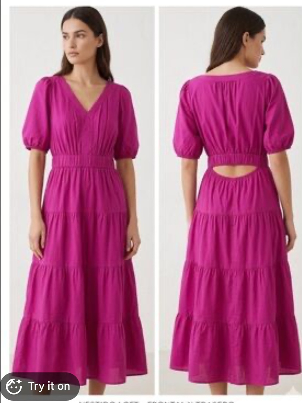 Loft Tiered Cut Out Back Maxi Dress Magenta Pink Size XL